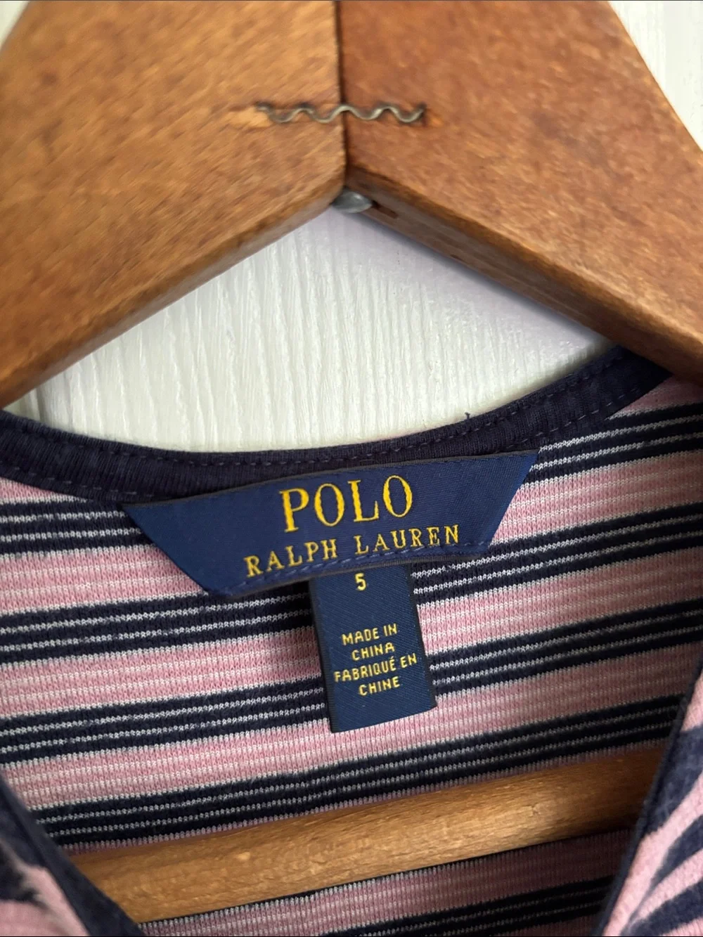 Polo by Ralph Lauren Pink & Navy Striped Girls Dress Size 5 Cotton blend preppy